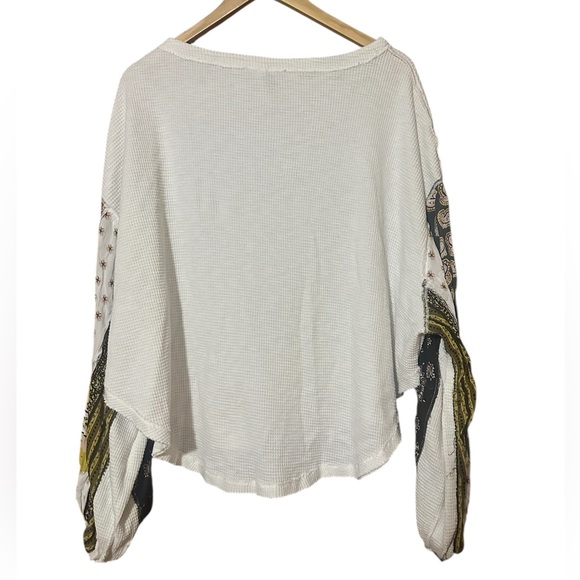 Free People We The Free Blossom Thermal Waffle Top Paisley Ballon Sleeve Size M - Picture 6 of 12